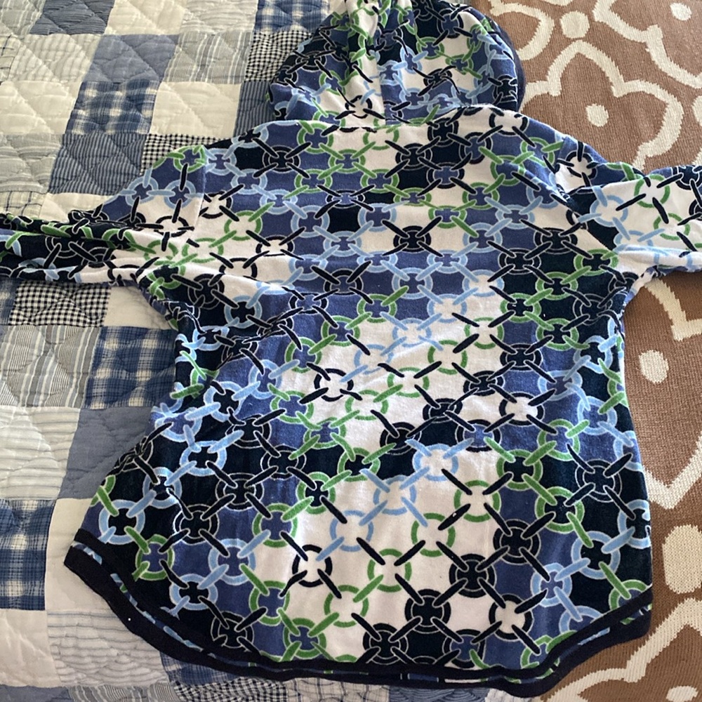 Tory Burch Terry Cloth Hoodie Tunic L chain print blue green white 100% cotton - Picture 9 of 9